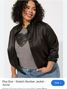 torrid Black Satin Stretch Bomber Jacket - Glossy Finish